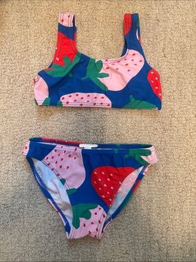 Boboli Girls' Blue Strawberry Print Bikini
